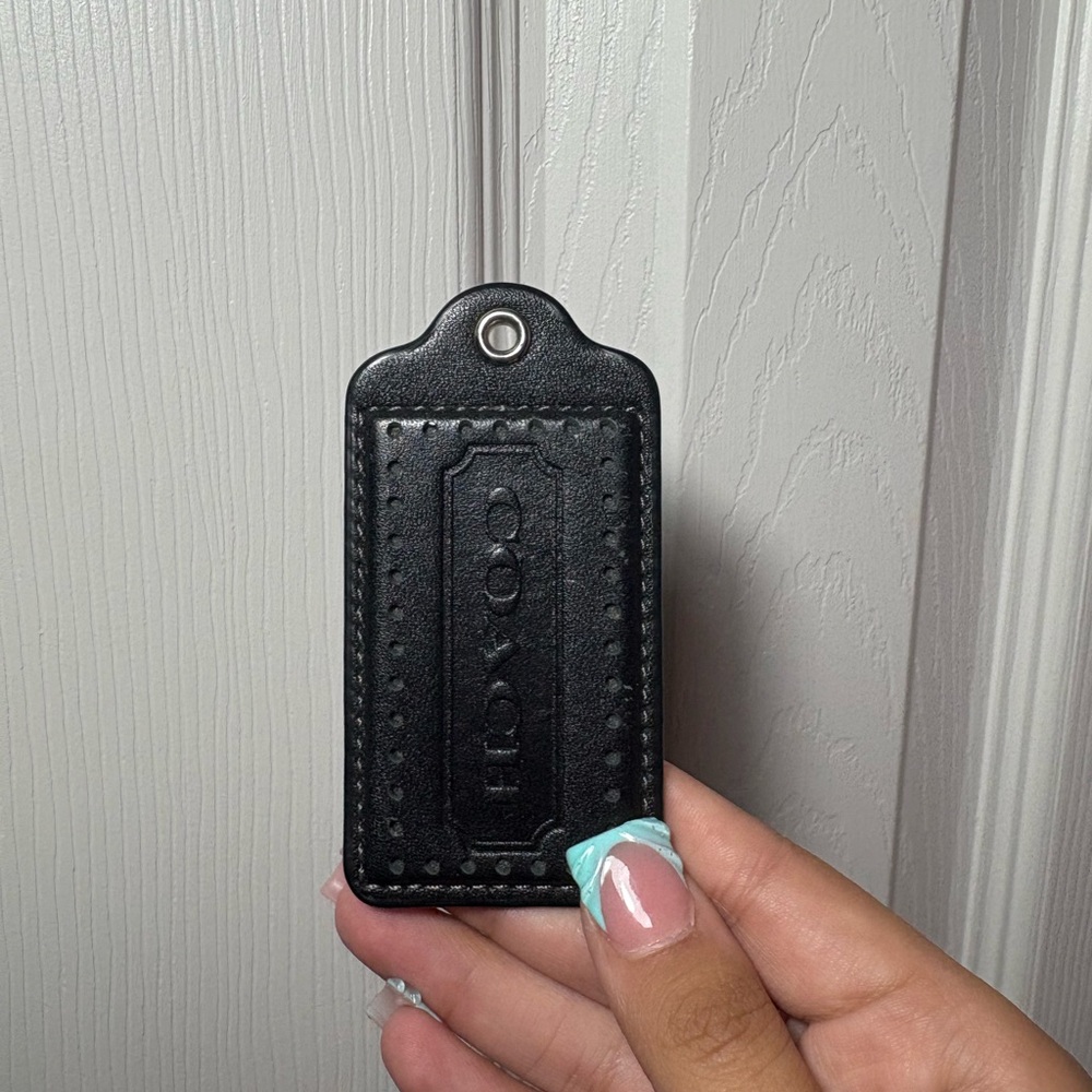 2.5 Large COACH Black Leather Hangtag Keychain
